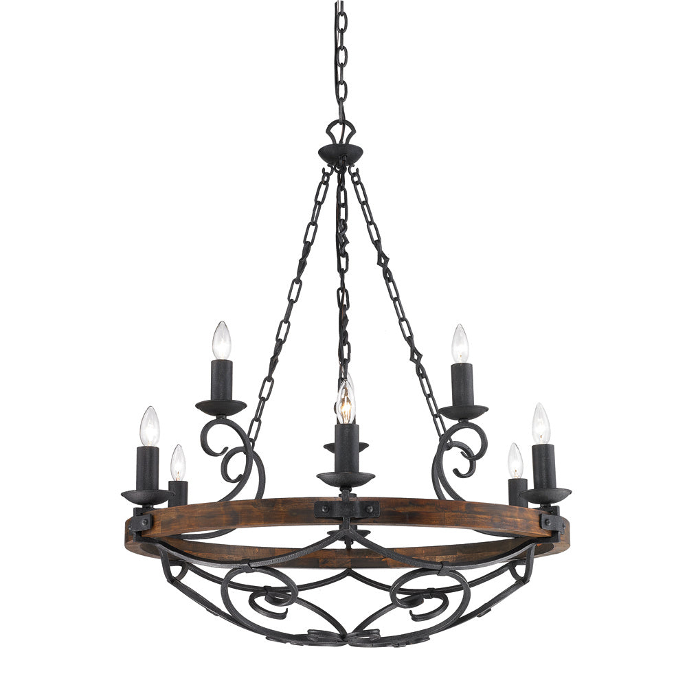 Golden - 1821-9 BI - Nine Light Chandelier - Madera BI - Black Iron