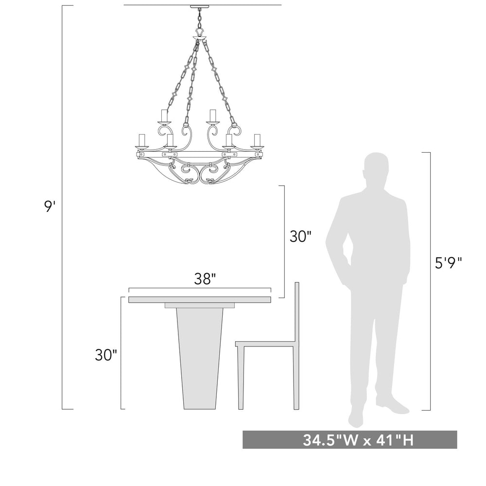 Golden - 1821-9 BI - Nine Light Chandelier - Madera BI - Black Iron