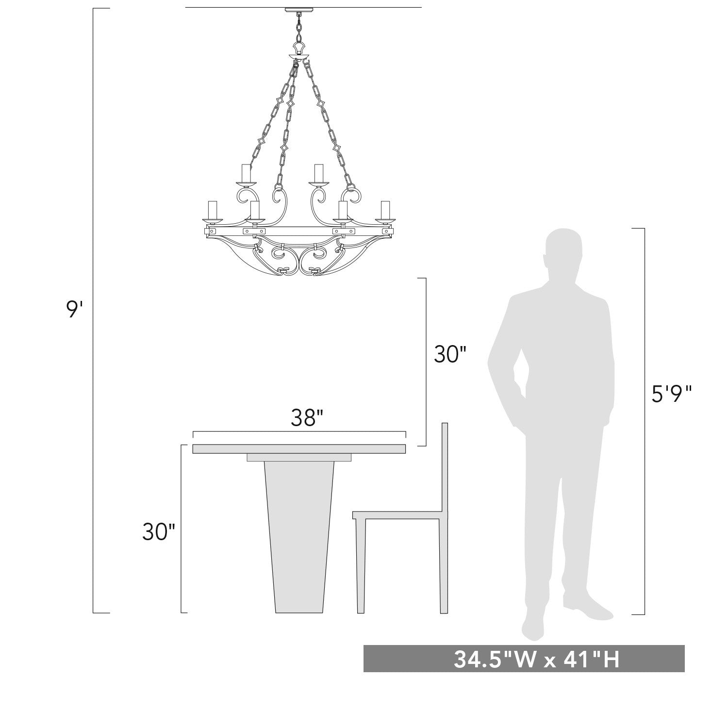 Golden - 1821-9 BI - Nine Light Chandelier - Madera BI - Black Iron