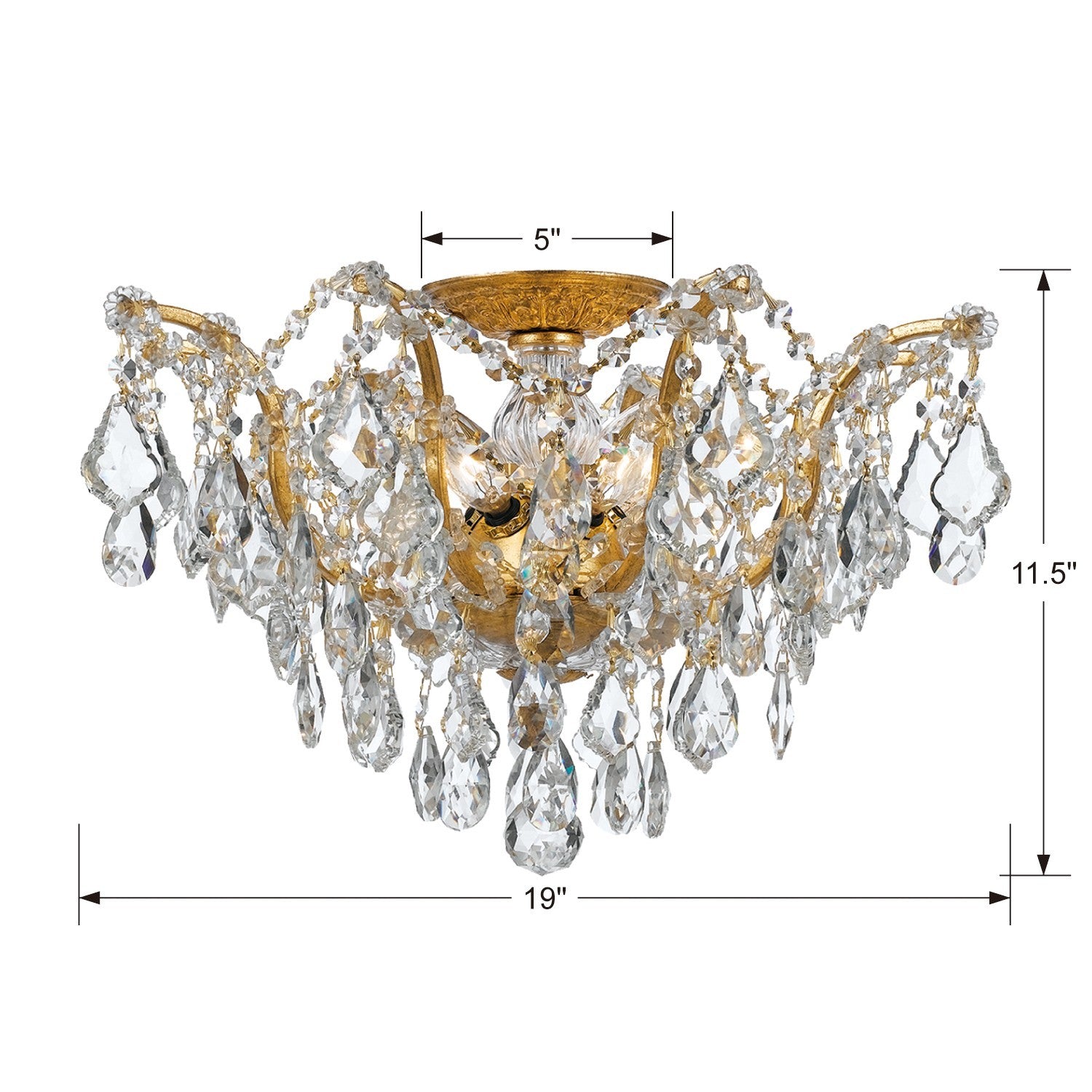 Crystorama - 4457-GA-CL-MWP - Five Light Flush Mount - Filmore - Antique Gold