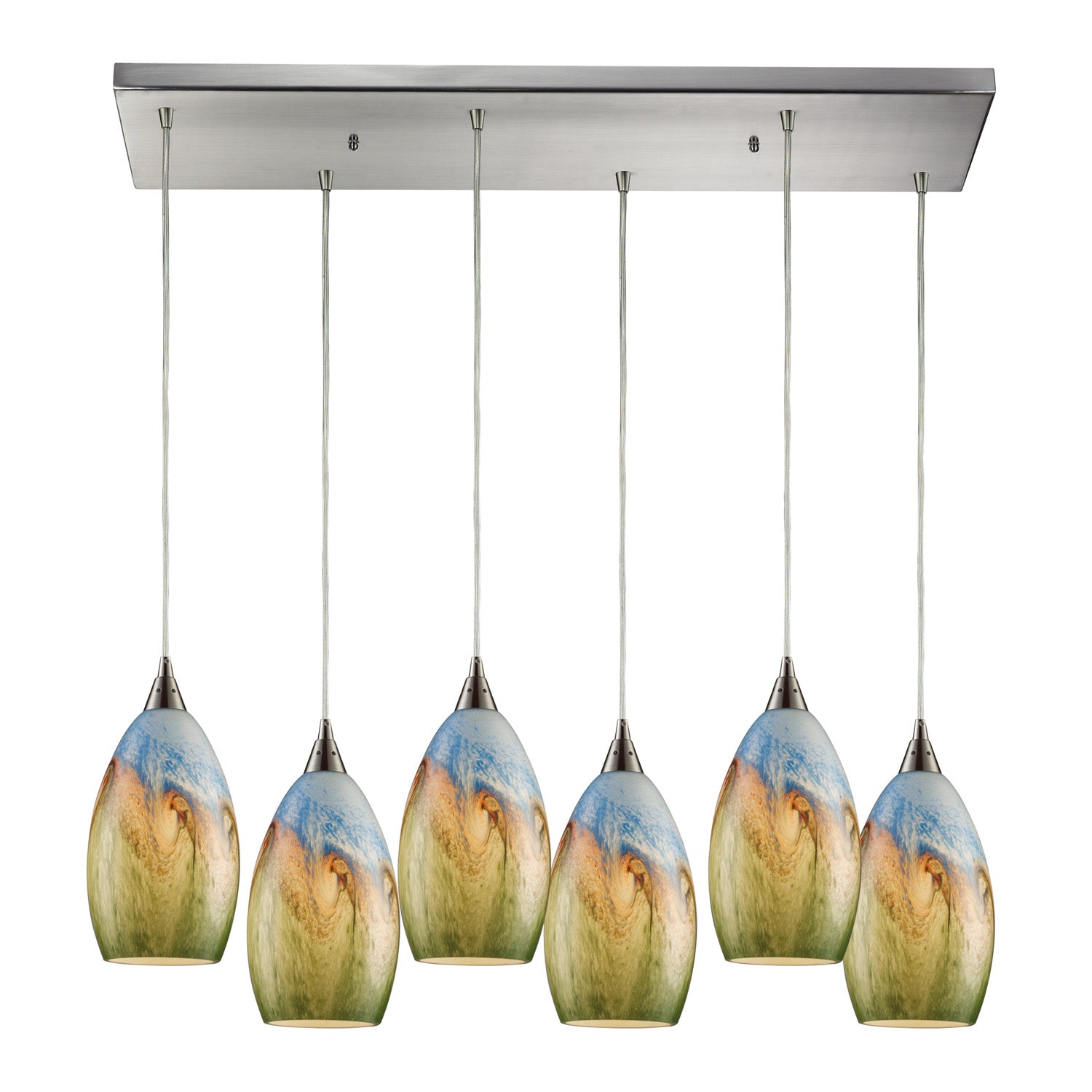 ELK Home - 10077/6RC - Six Light Pendant - Geologic - Satin Nickel