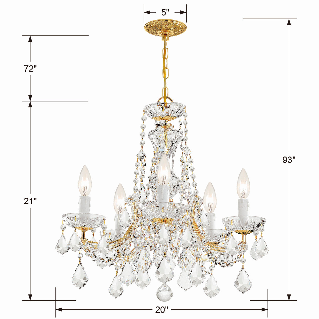 Crystorama - 4476-GD-CL-MWP - Five Light Mini Chandelier - Maria Theresa - Gold