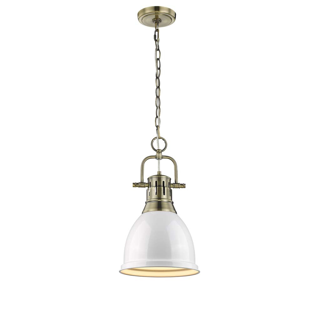 Golden - 3602-S AB-WH - One Light Pendant - Duncan AB - Aged Brass