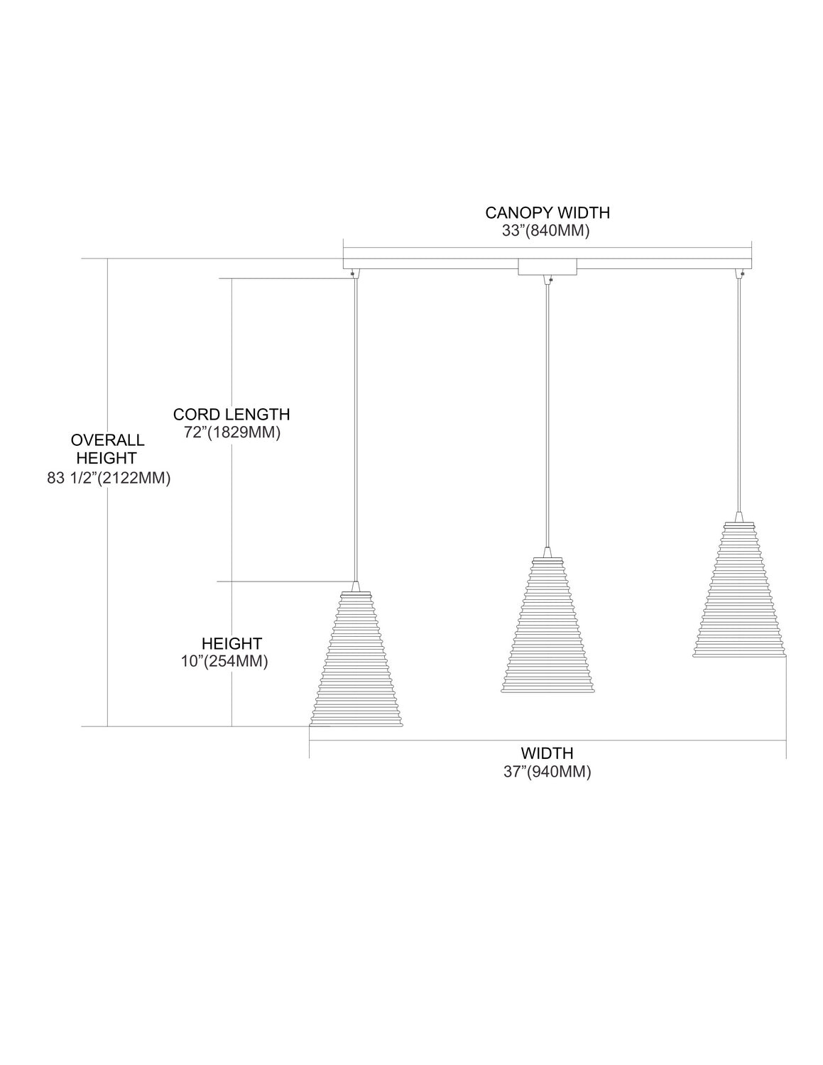 ELK Home - 10333/3L - Three Light Pendant - Ribbed Glass - Satin Nickel