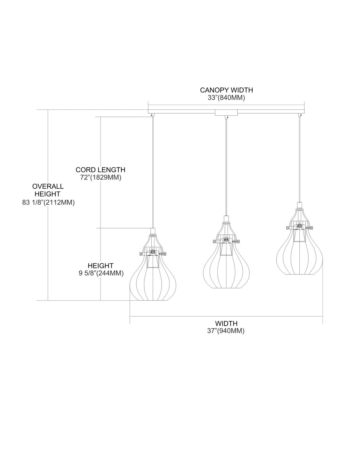 ELK Home - 46024/3L - Three Light Pendant - Danica - Oil Rubbed Bronze