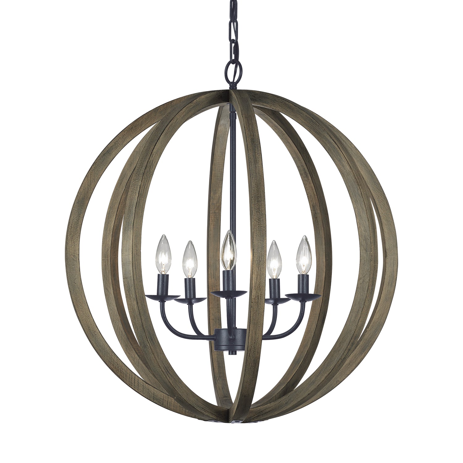 Visual Comfort Studio - F2936/5WOW/AF - Five Light Pendant - Allier - Weathered Oak Wood / Antique Forged Iron