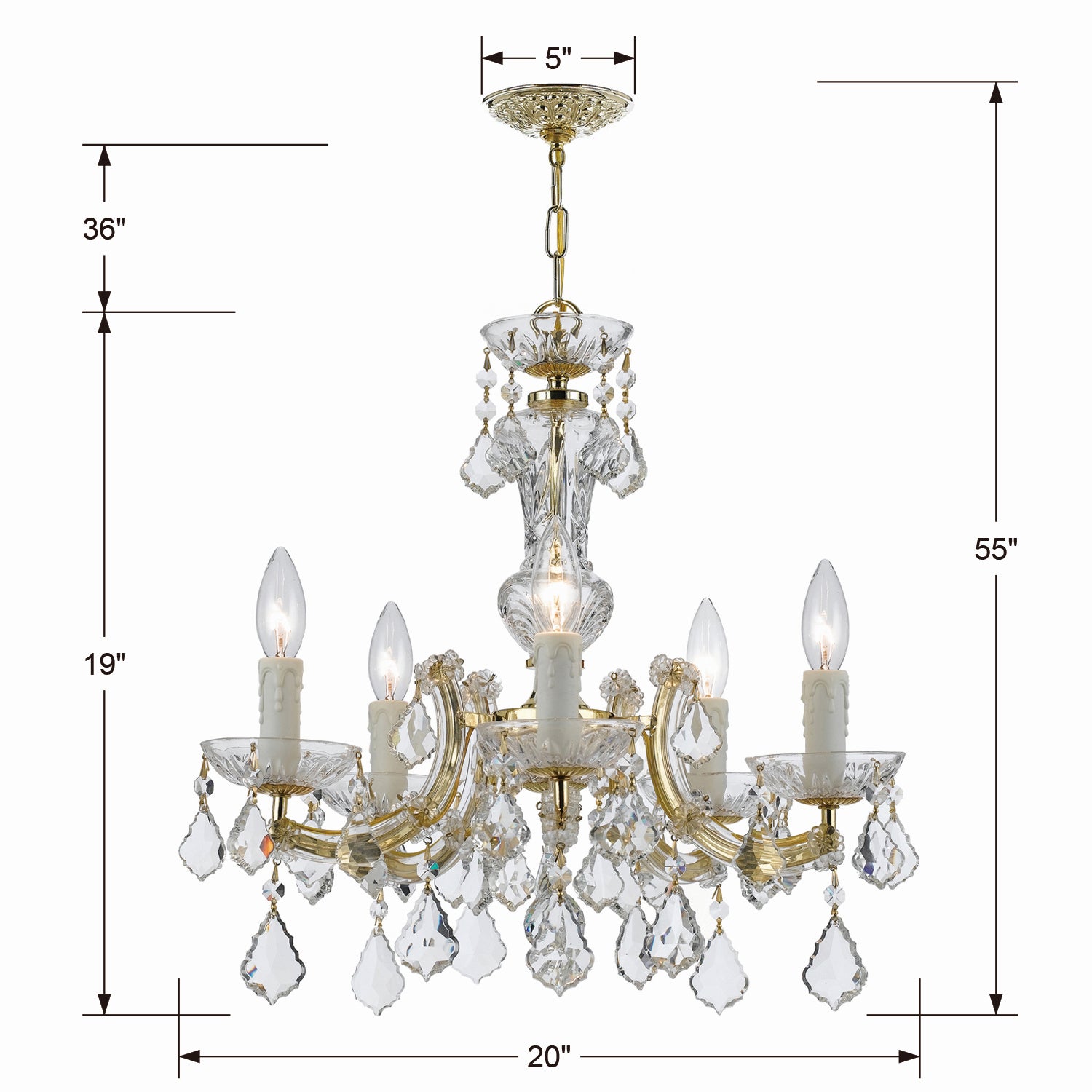 Crystorama - 4376-GD-CL-SAQ - Five Light Mini Chandelier - Maria Theresa - Gold