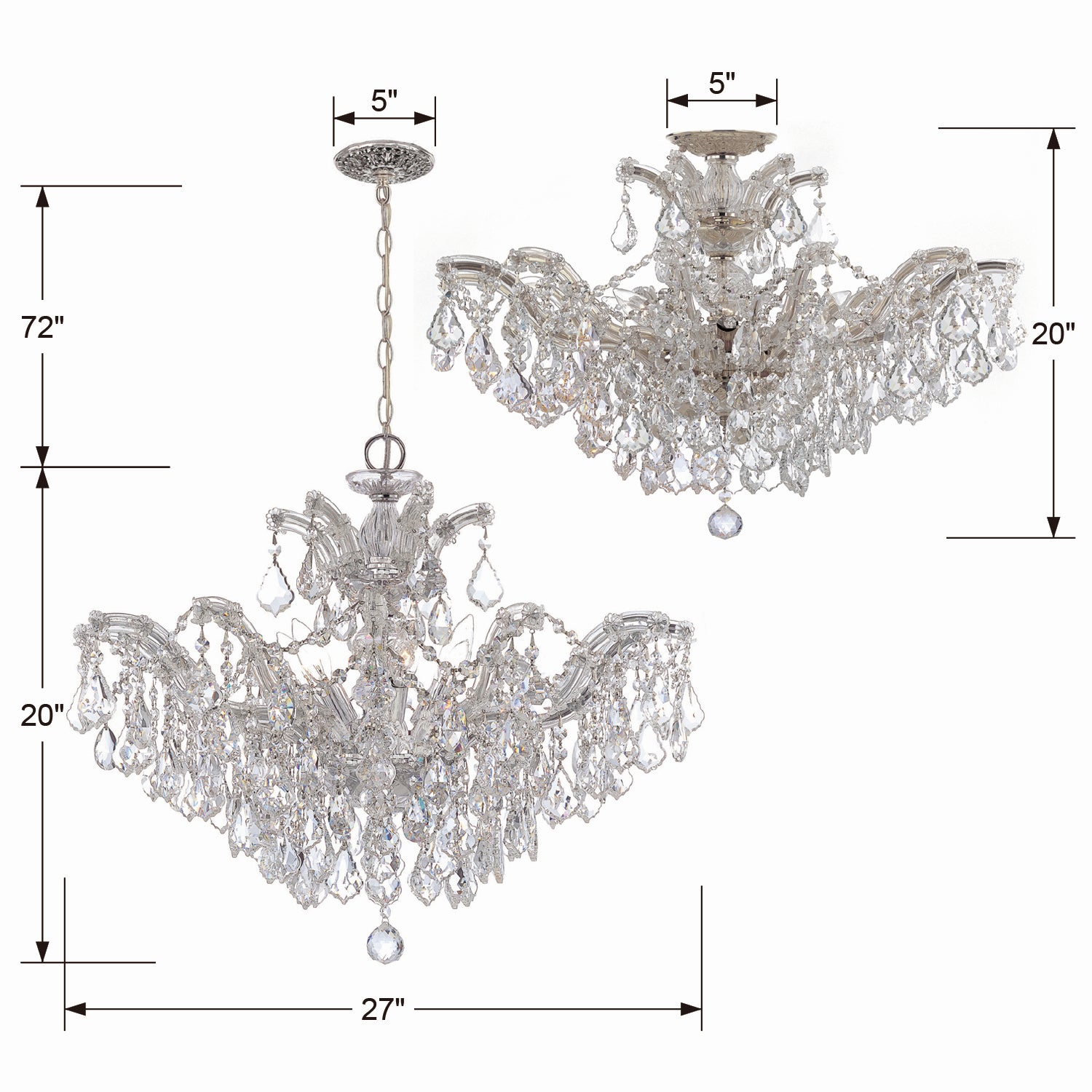 Crystorama - 4439-CH-CL-S_CEILING - Six Light Semi Flush Mount - Maria Theresa - Polished Chrome