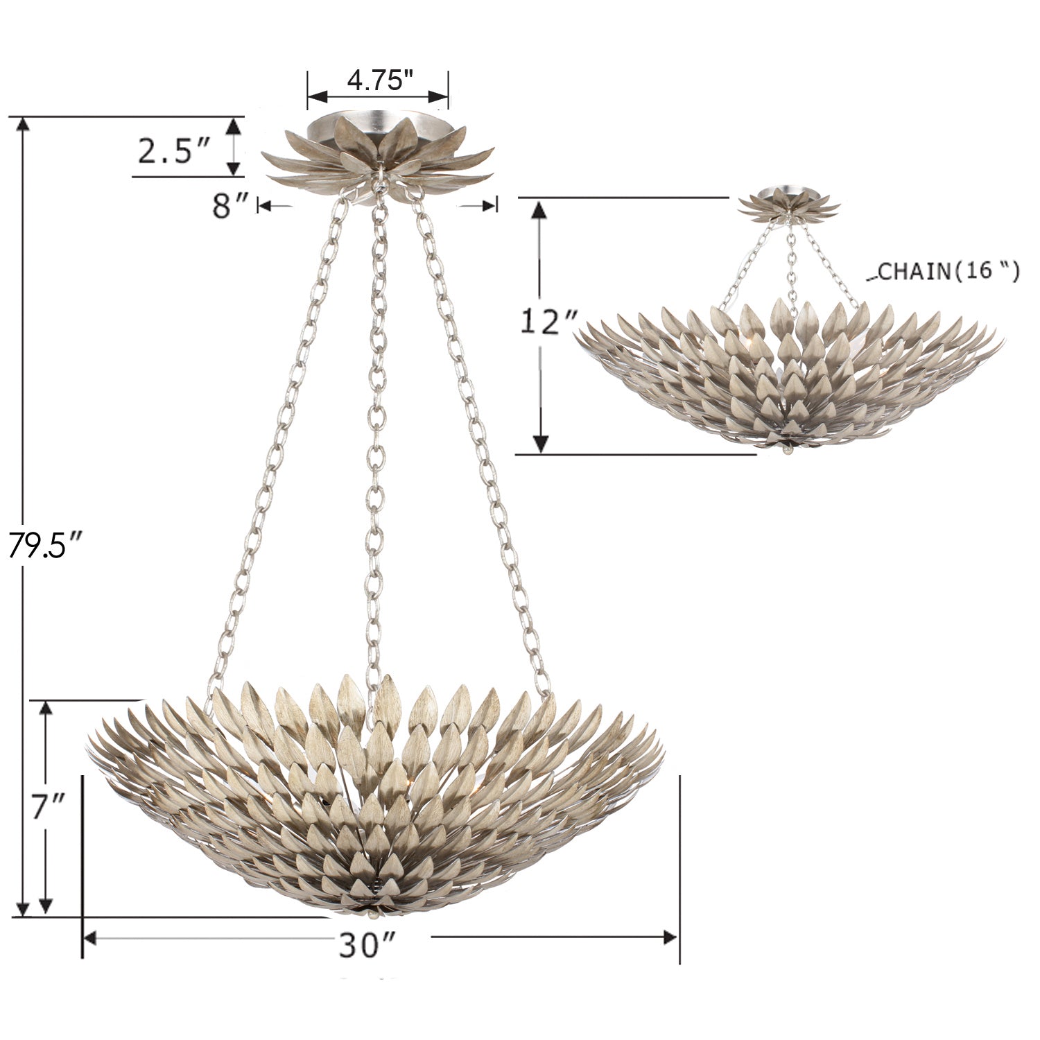 Crystorama - 519-SA - Eight Light Chandelier - Broche - Antique Silver