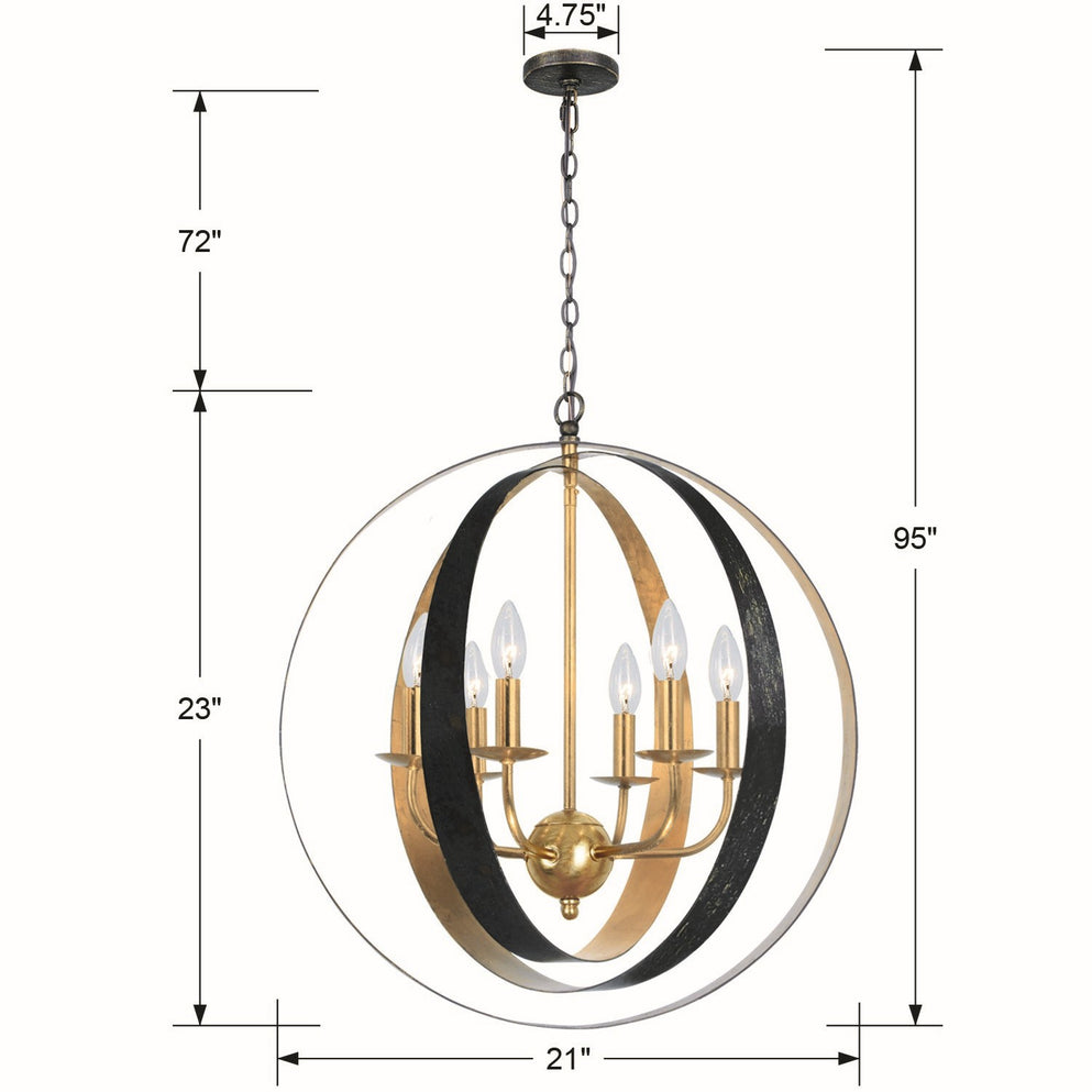 Crystorama - 585-EB-GA - Six Light Chandelier - Luna - English Bronze / Antique Gold