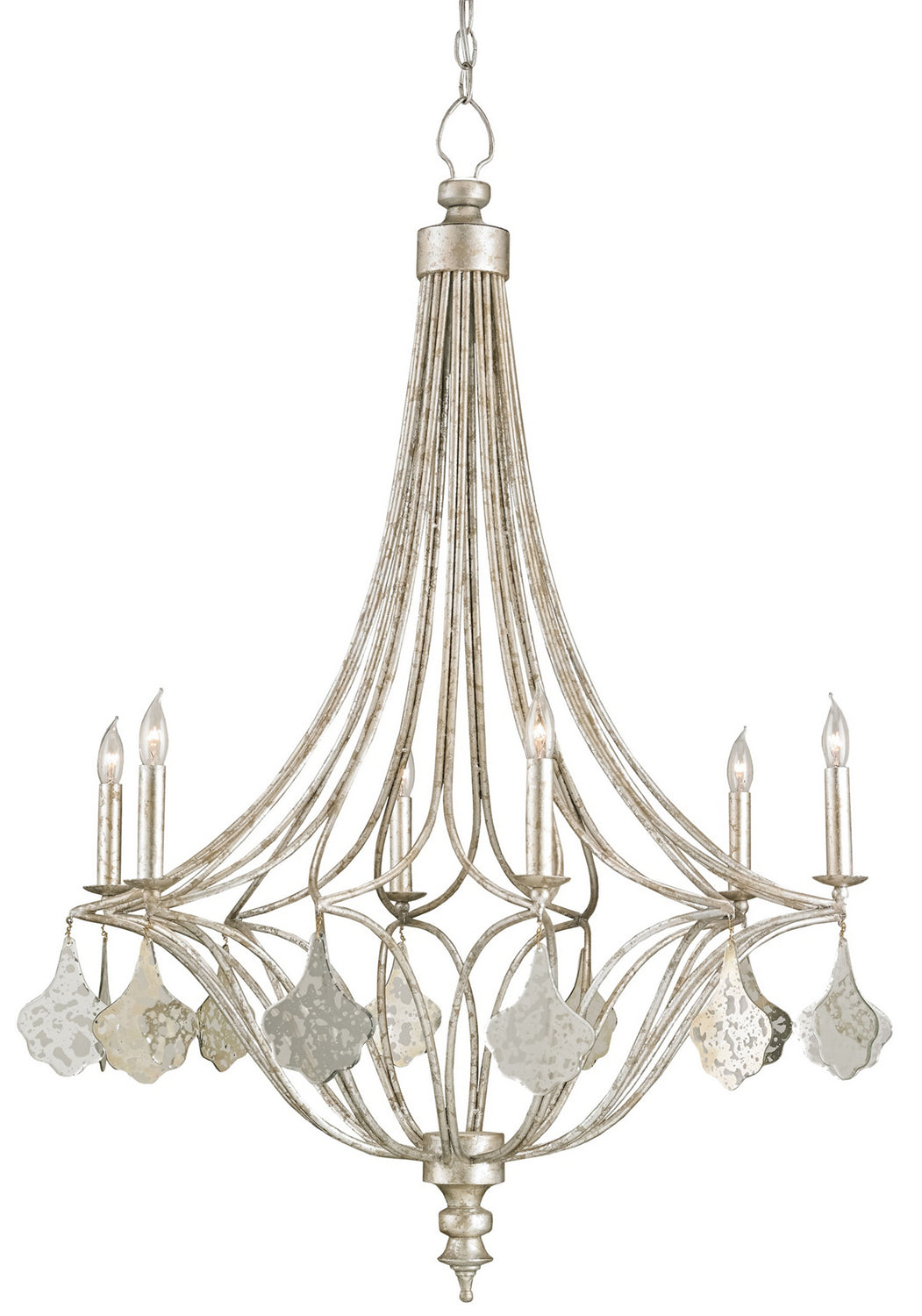 Currey and Company - 9343 - Six Light Chandelier - Lavinia - Grecian Silver Leaf/Antique Mirror