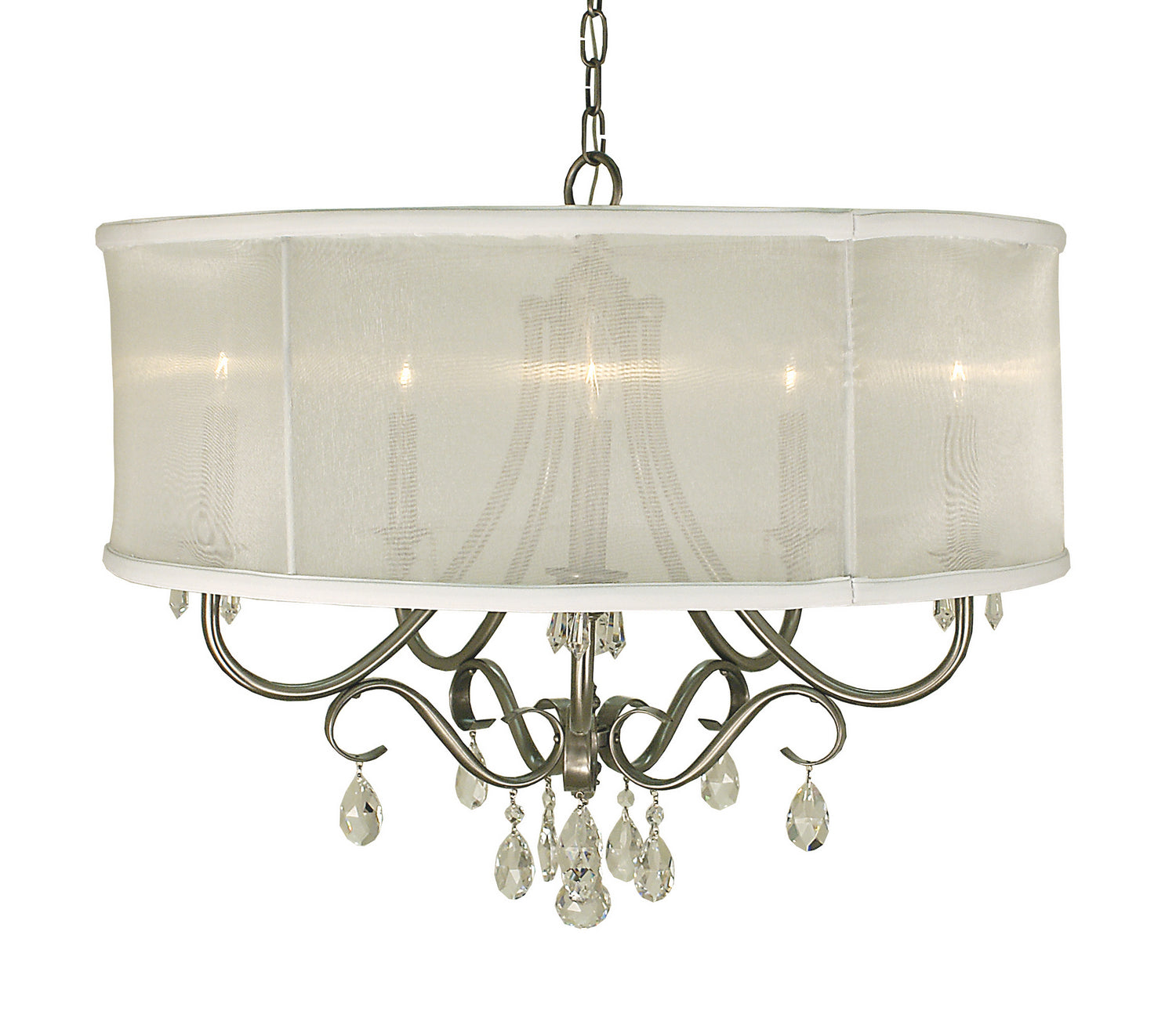 Framburg - 1236 BN/SWH - Five Light Chandelier - Liebestraum - Brushed Nickel with Sheer White Shade