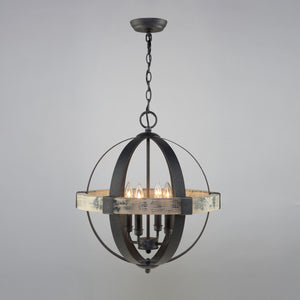 Artcraft - AC10015 - Four Light Chandelier - Castello - Distressed wood and black