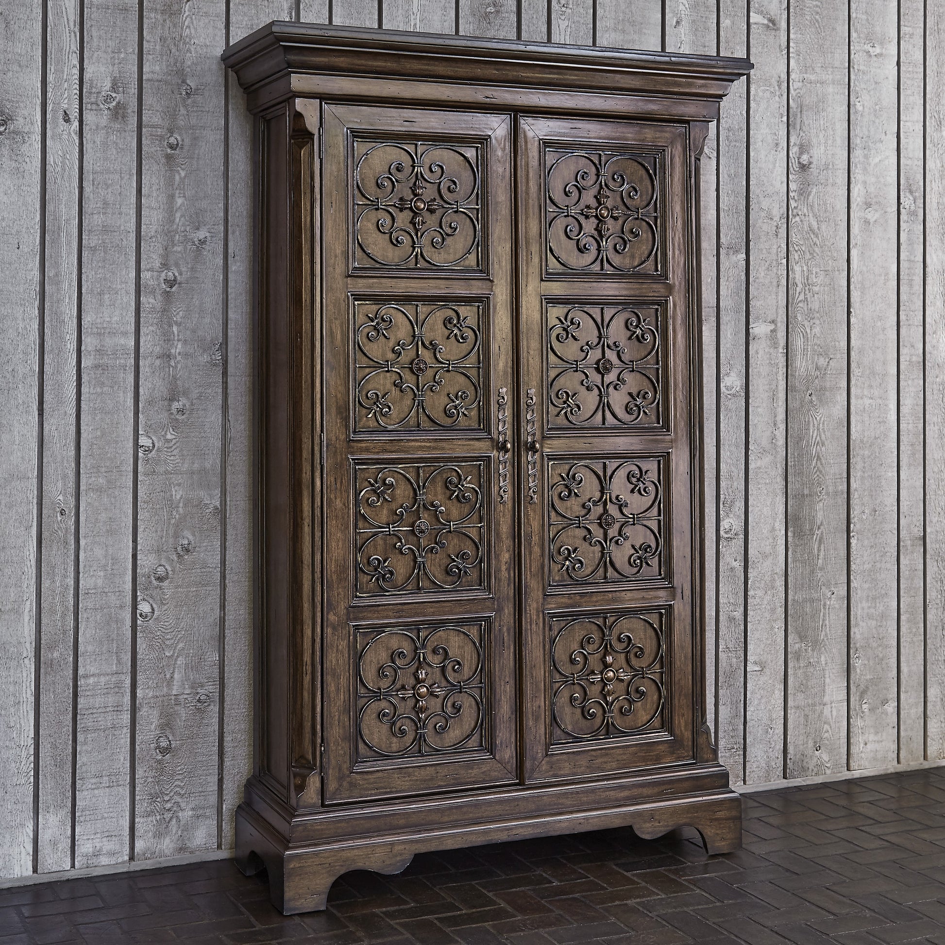 Ambella Home - 02184-260-001 - Armoire - Madrid - Medium Brown Distressed/Gold