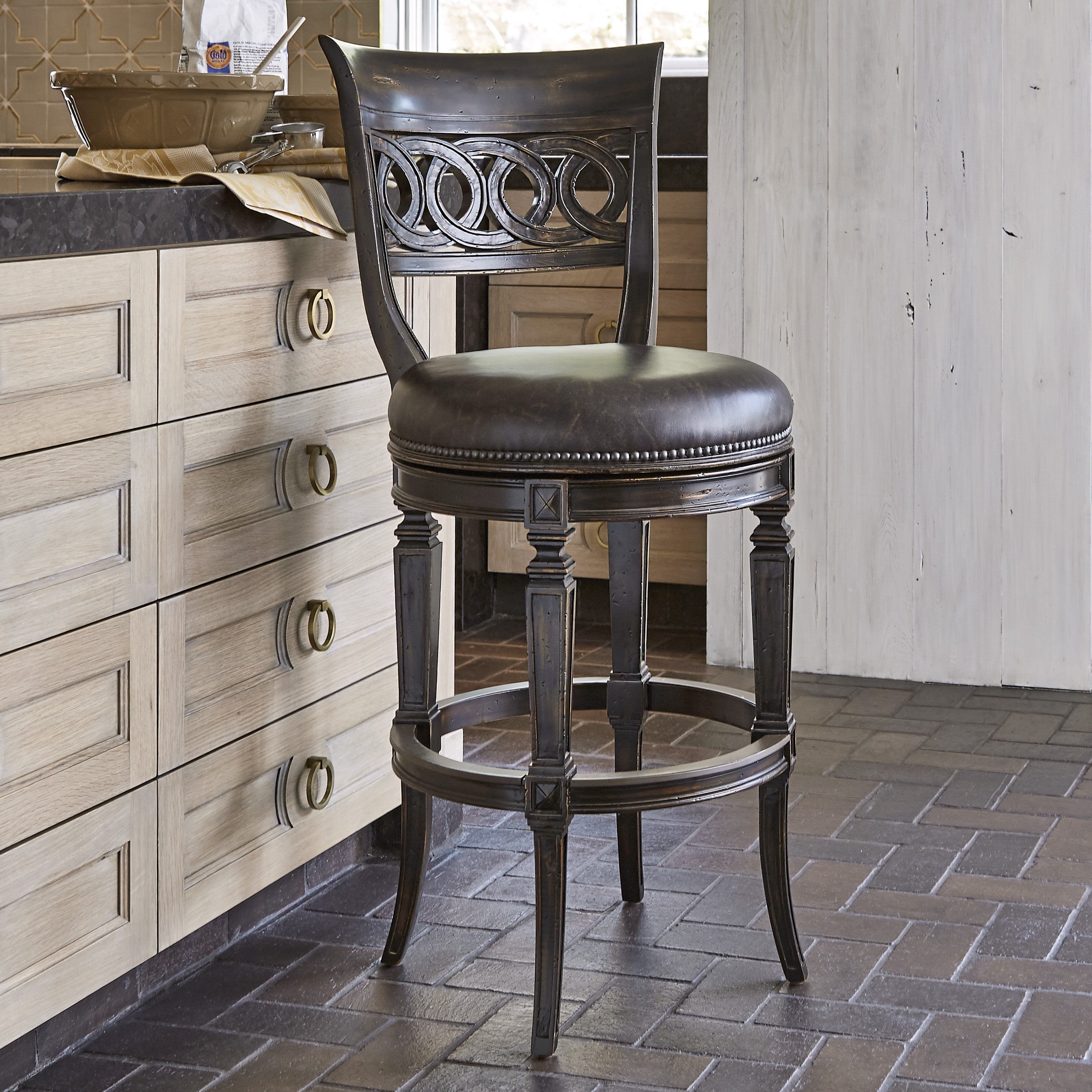 Ambella Home - 20104-515-001 - Swivel Barstool - Rochelle - Hand Rubbed Ebony