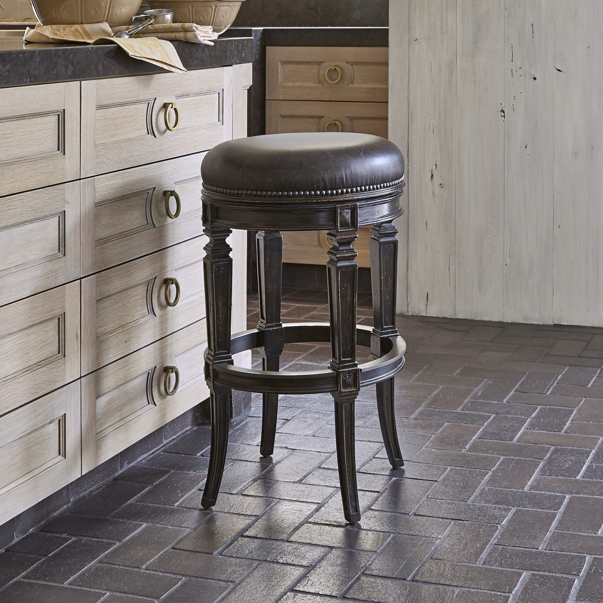 Ambella Home - 20104-528-001 - Swivel Counter Stool - Rochelle - Hand Rubbed Ebony