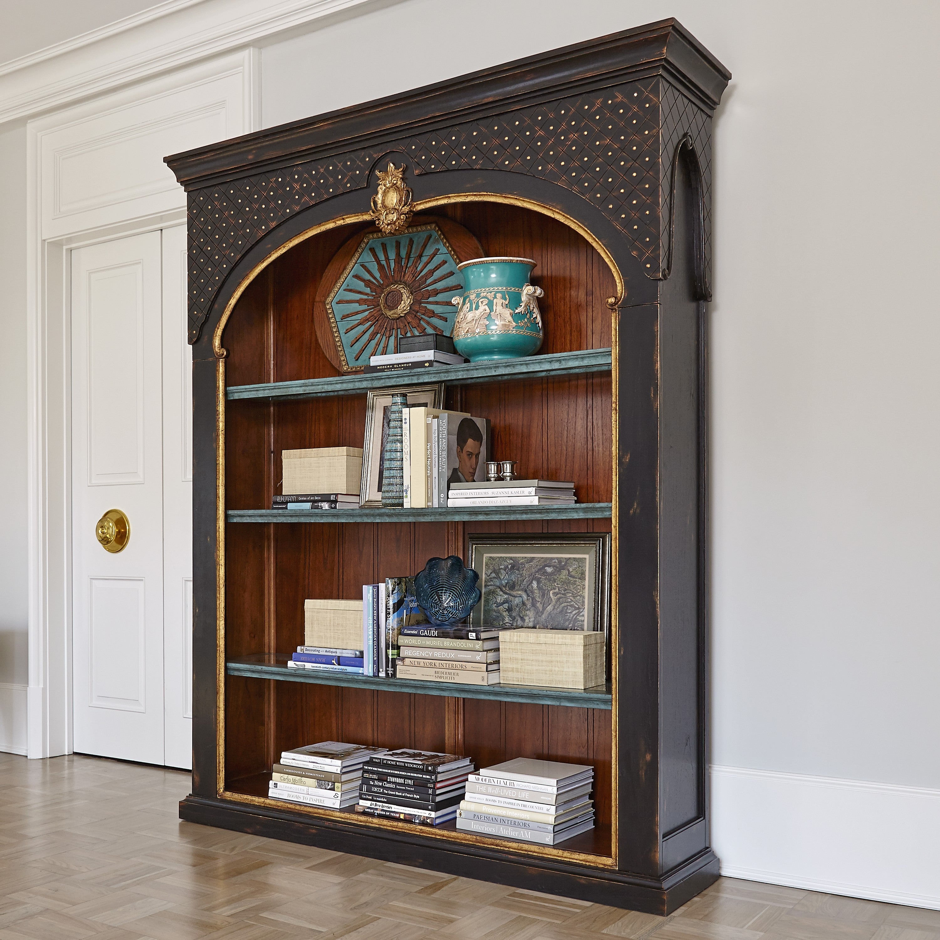 Ambella Home - 28041-800-001 - Bookcase - Bibliotheque - Rubbed Ebony, Gold and Verdi