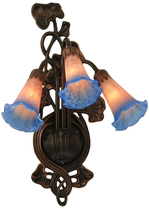 Meyda Tiffany - 11170 - Three Light Wall Sconce - Pink/Blue Pond Lily - Mahogany Bronze