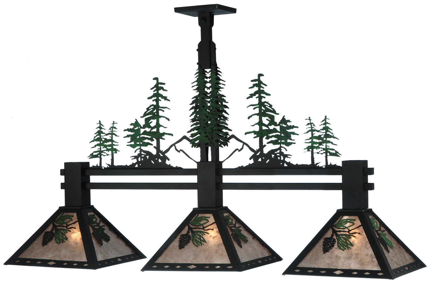 Meyda Tiffany - 124867 - Three Light Island Pendant - Winter Pine - Textured Black/Green Trees/Needles