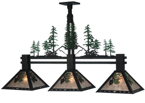 Meyda Tiffany - 124867 - Three Light Island Pendant - Winter Pine - Textured Black/Green Trees/Needles