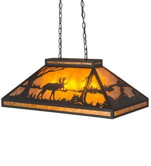 Meyda Tiffany - 128922 - Six Light Oblong Pendant - Moose At Lake - Textured Black