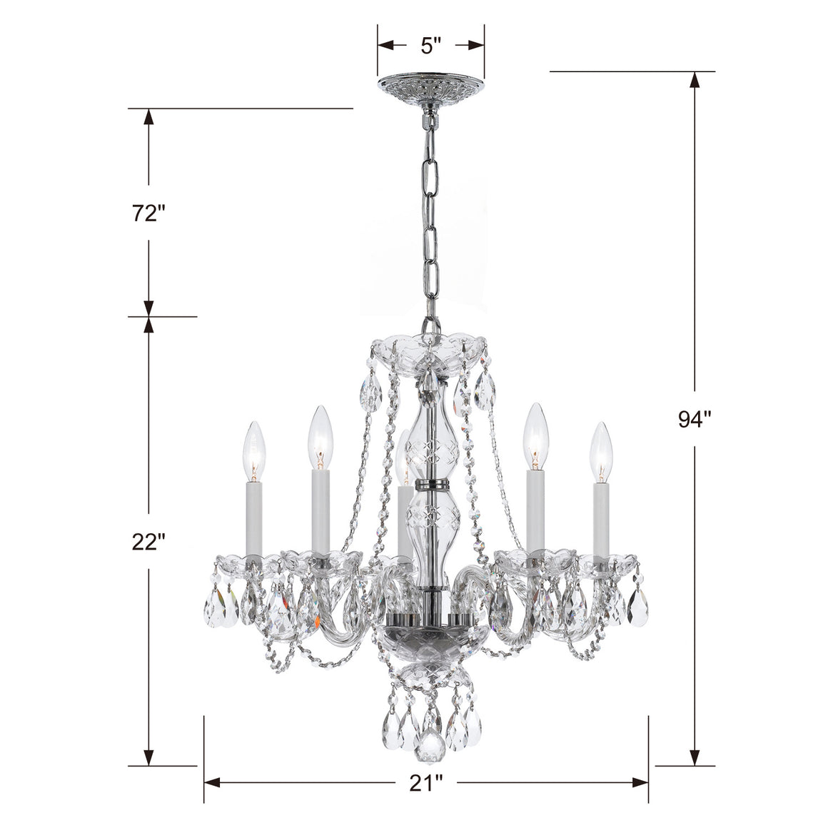 Crystorama - 5085-CH-CL-SAQ - Five Light Chandelier - Traditional Crystal - Polished Chrome