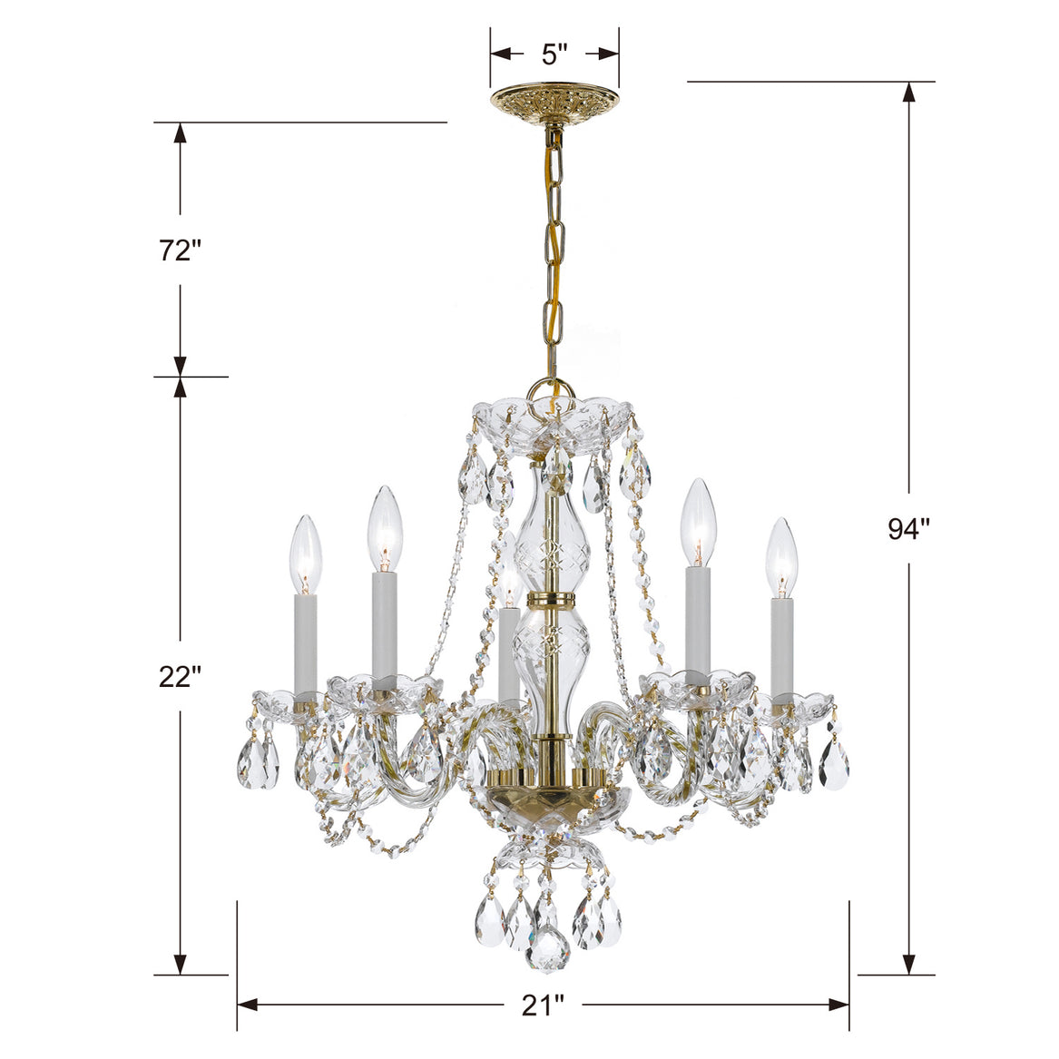 Crystorama - 5085-PB-CL-SAQ - Five Light Chandelier - Traditional Crystal - Polished Brass