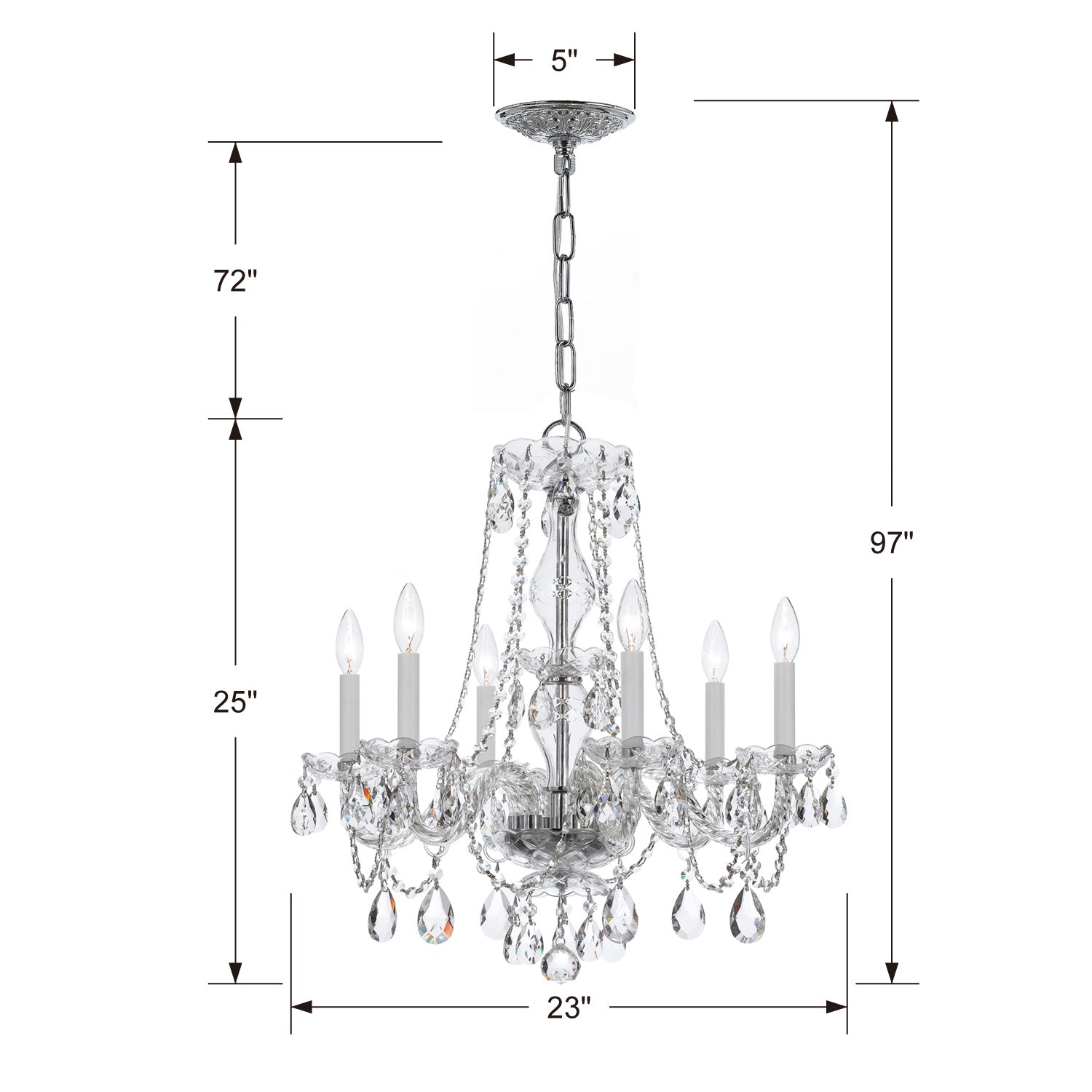 Crystorama - 5086-CH-CL-MWP - Six Light Chandelier - Traditional Crystal - Polished Chrome