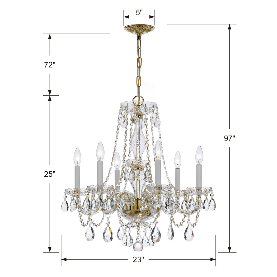 Crystorama - 5086-PB-CL-MWP - Six Light Chandelier - Traditional Crystal - Polished Brass