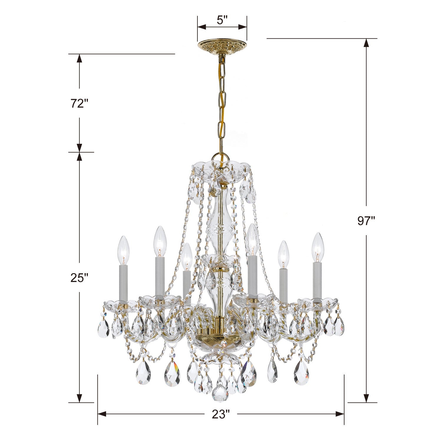 Crystorama - 5086-PB-CL-MWP - Six Light Chandelier - Traditional Crystal - Polished Brass