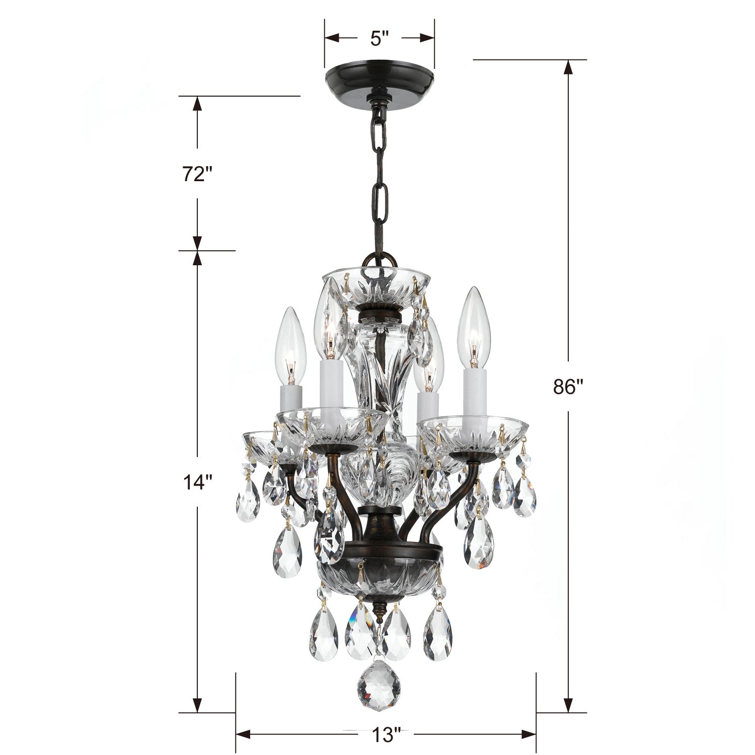 Crystorama - 5534-EB-CL-MWP - Four Light Mini Chandelier - Traditional Crystal - English Bronze