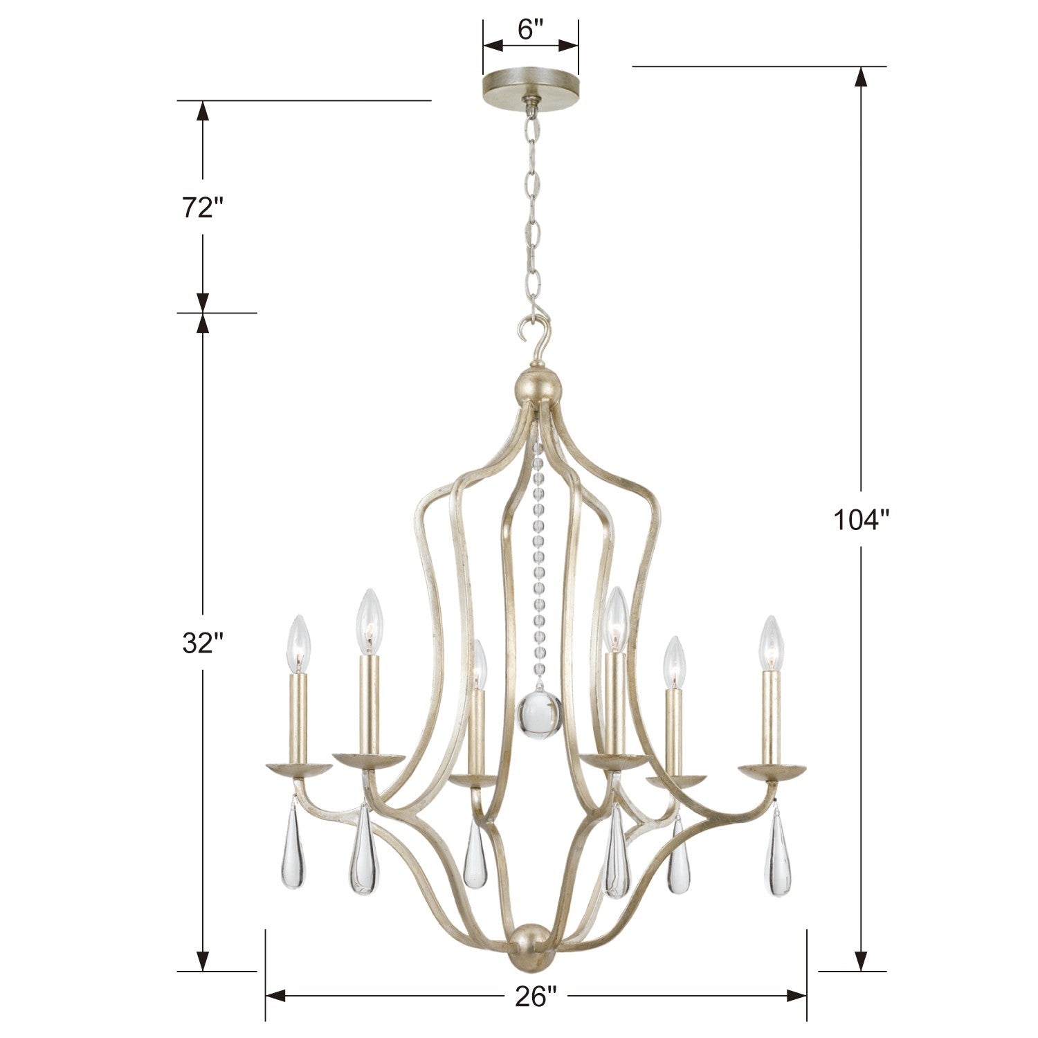 Crystorama - 5976-SL - Six Light Chandelier - Manning - Silver Leaf