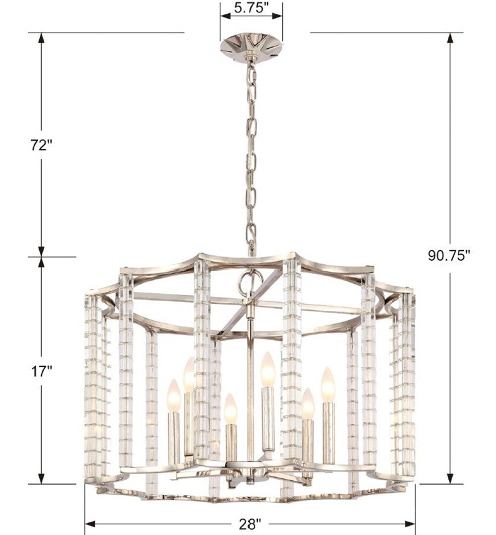 Crystorama - 8856-PN - Six Light Chandelier - Carson - Polished Nickel