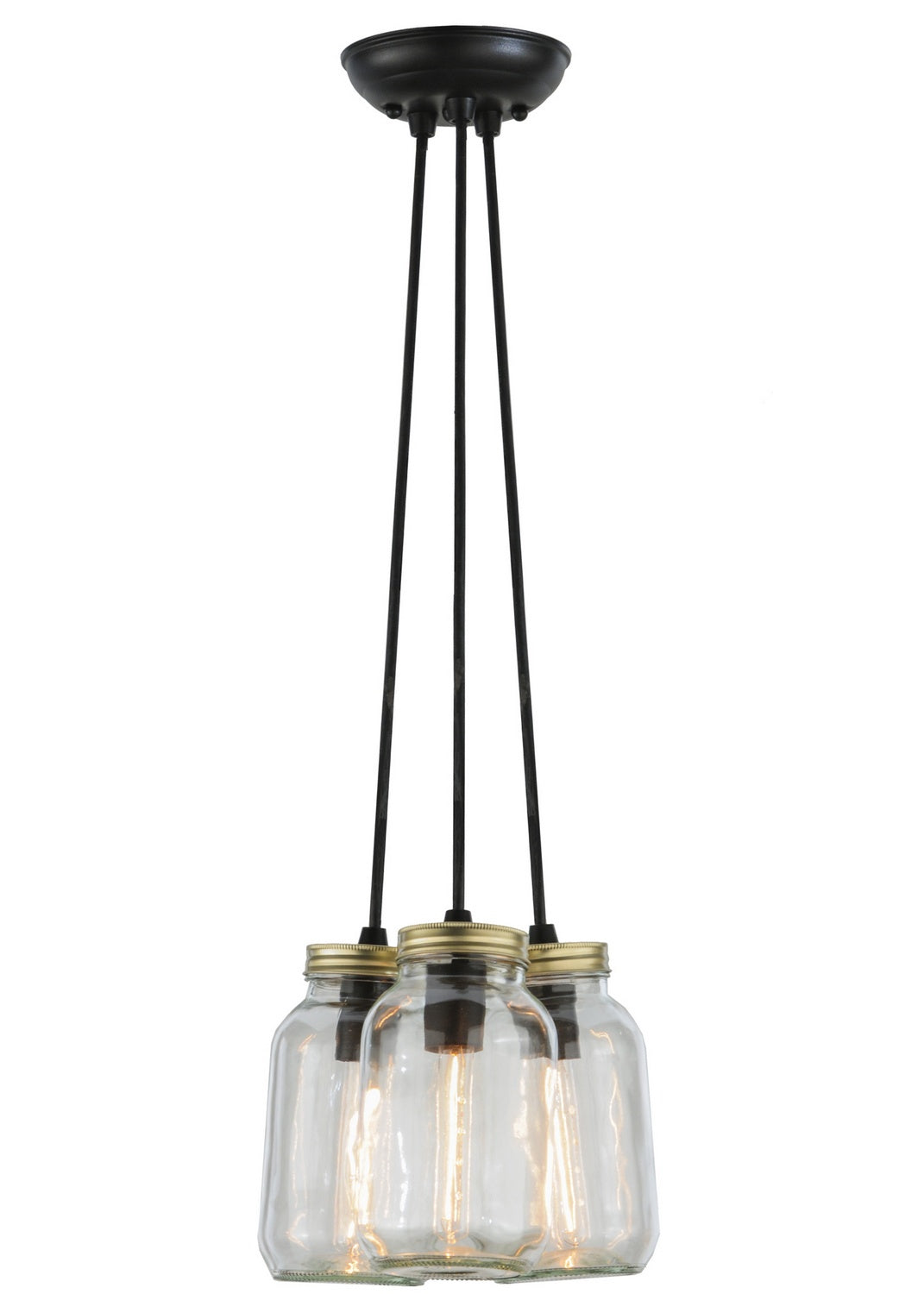 Meyda Tiffany - 145069 - Three Light Pendant - Mason Jar - Black Metal