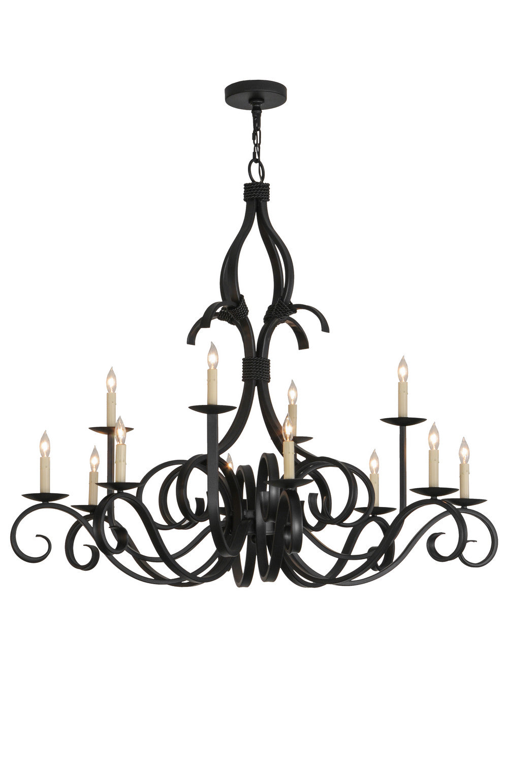 Meyda Tiffany - 146034 - 12 Light Chandelier - Cypress - Satin Black Wrought Iron