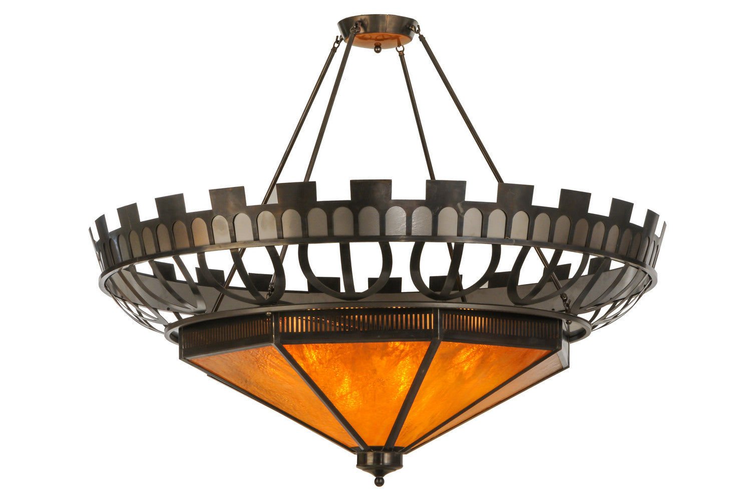 Meyda Tiffany - 149113 - 12 Light Inverted Pendant - Davis Street - Craftsman Brown On Waxed Brass