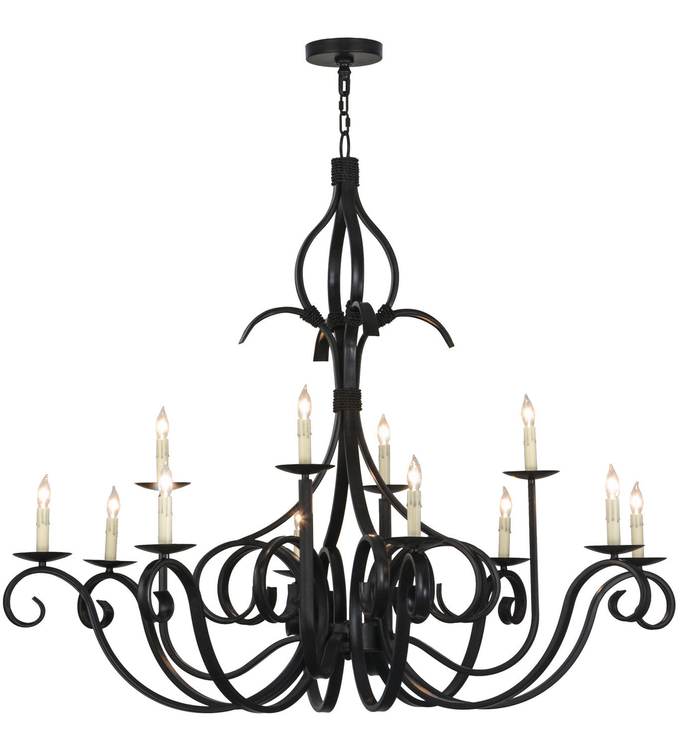 Meyda Tiffany - 150271 - 12 Light Chandelier - Cypress - Satin Black Wrought Iron