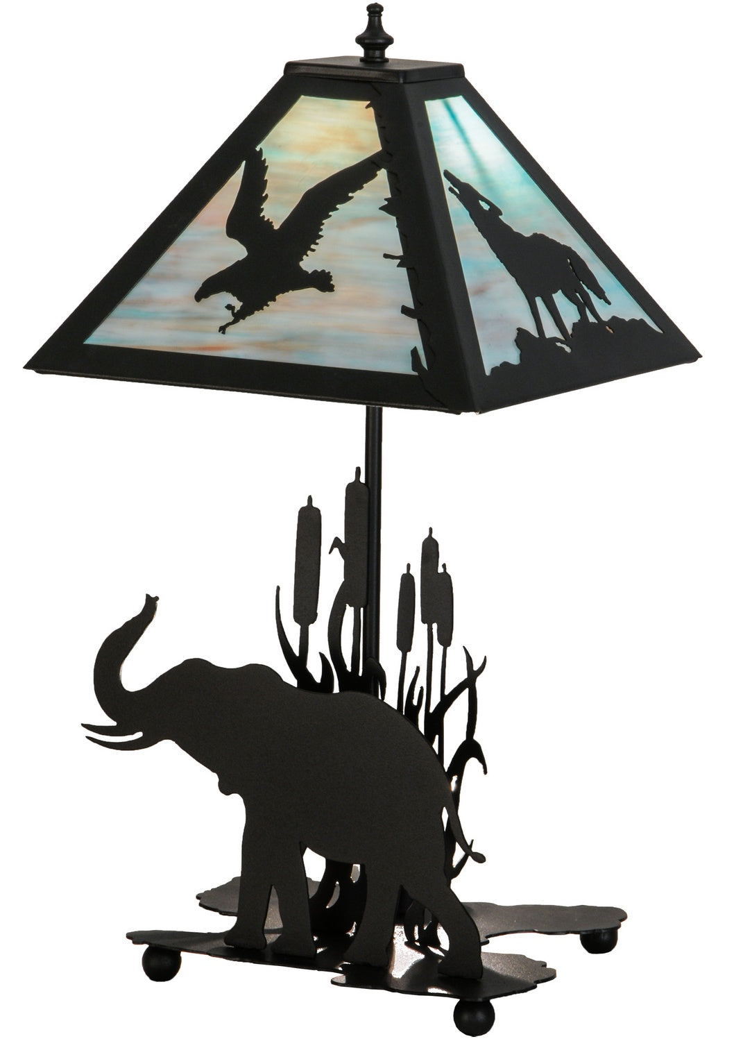 Meyda Tiffany - 150573 - Two Light Table Lamp - Wildlife On The Loose - Black Metal