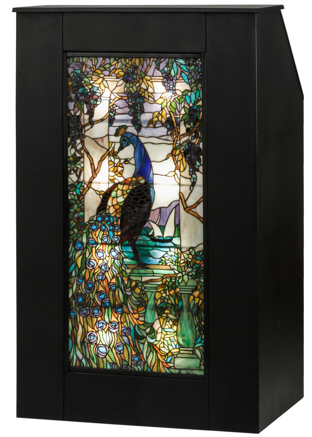 Meyda Tiffany - 152407 - Lighted Podium - Tiffany Peacock Wisteria - Textured Black