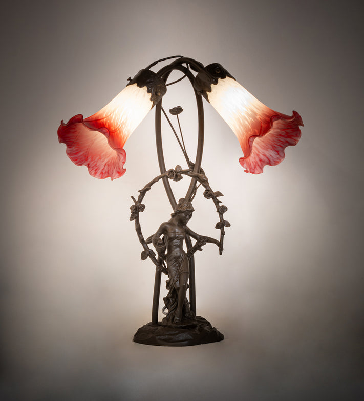 Meyda Tiffany - 16697 - Two Light Trellis Girl - Pink/White - Mahogany Bronze