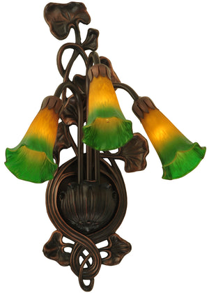 Meyda Tiffany - 17158 - Three Light Wall Sconce - Amber/Green Pond Lily - Mahogany Bronze