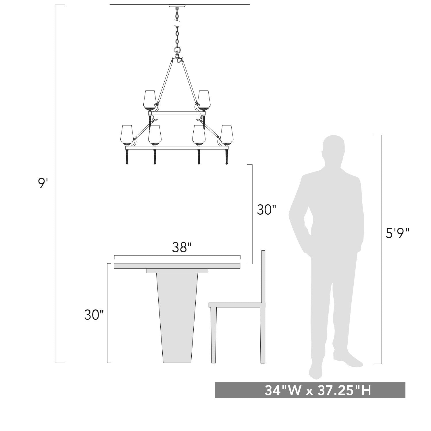 Golden - 1208-9 DNI - Nine Light Chandelier - Marcellis - Dark Natural Iron