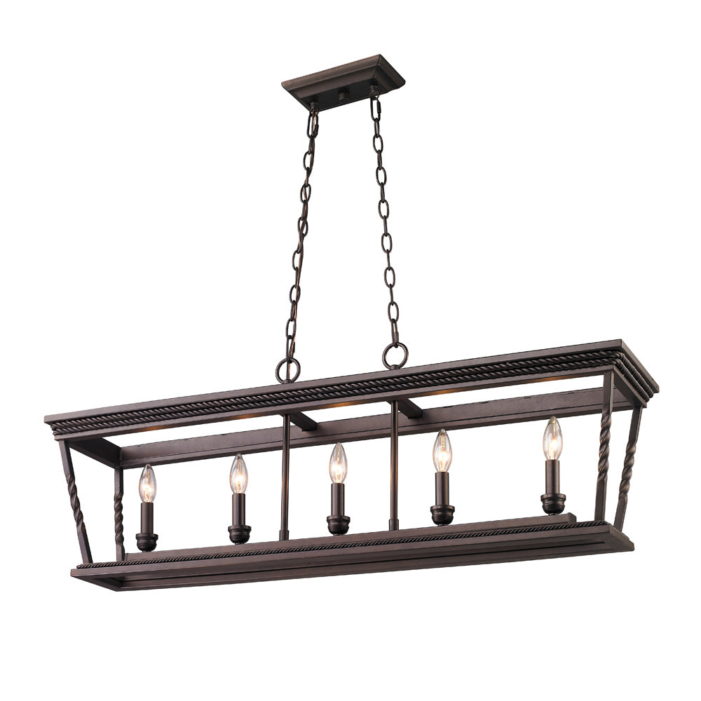 Golden - 4214-LP EB - Five Light Linear Pendant - Davenport - Etruscan Bronze