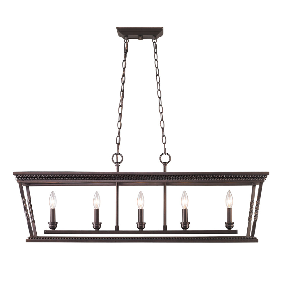 Golden - 4214-LP EB - Five Light Linear Pendant - Davenport - Etruscan Bronze