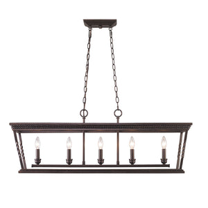 Golden - 4214-LP EB - Five Light Linear Pendant - Davenport - Etruscan Bronze