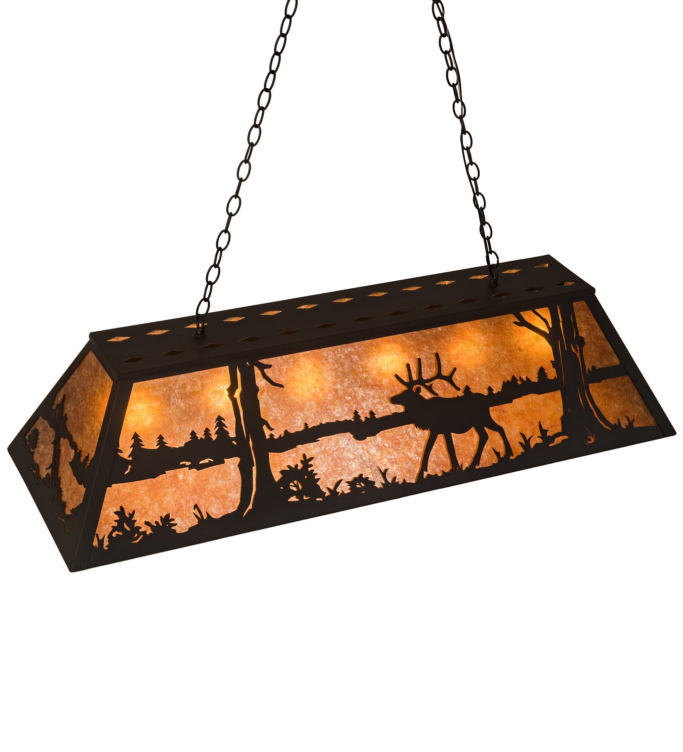 Meyda Tiffany - 66092 - Nine Light Oblong Pendant - Elk At Lake - Textured Black