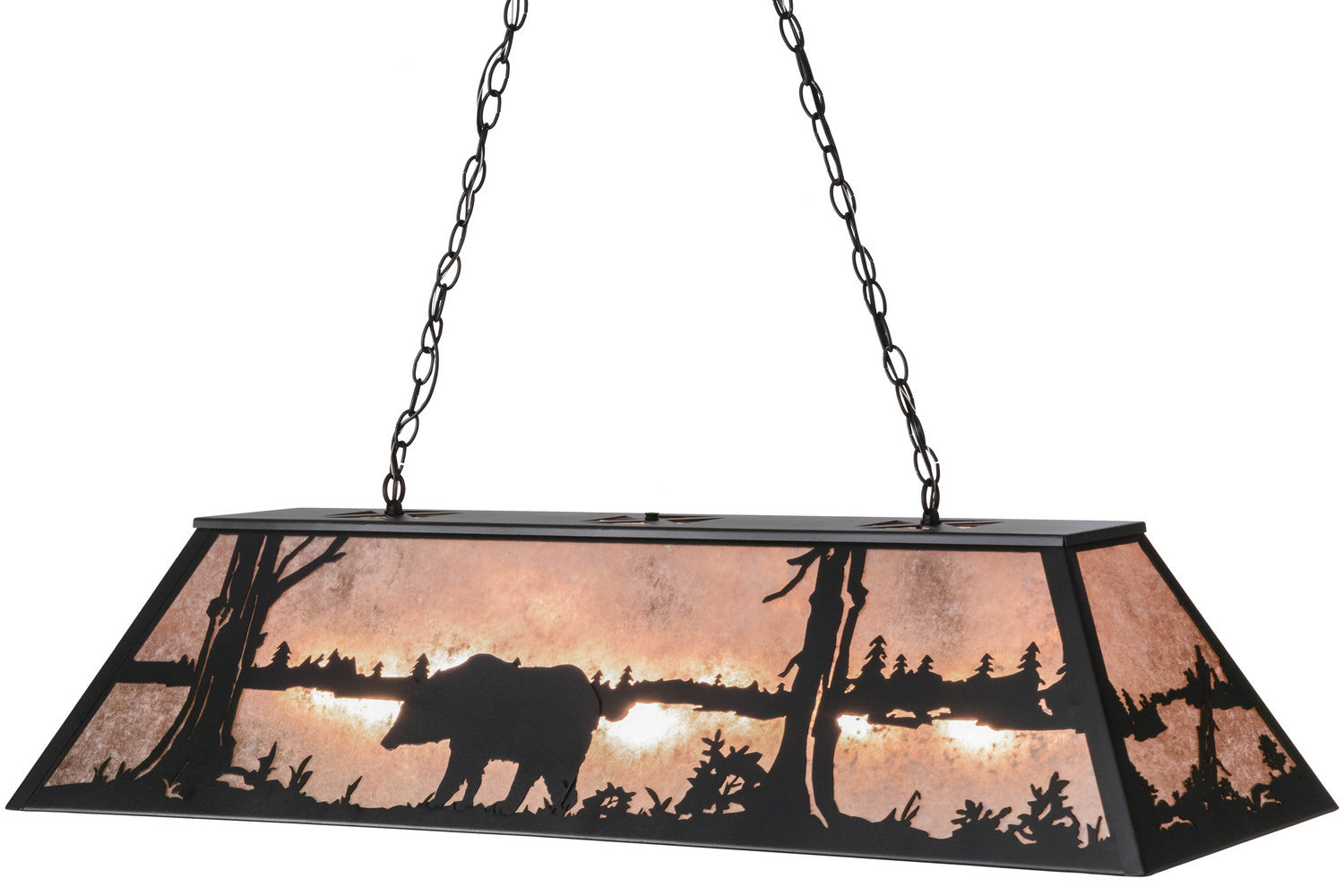 Meyda Tiffany - 110854 - Nine Light Oblong Pendant - Bear At Lake - Textured Black