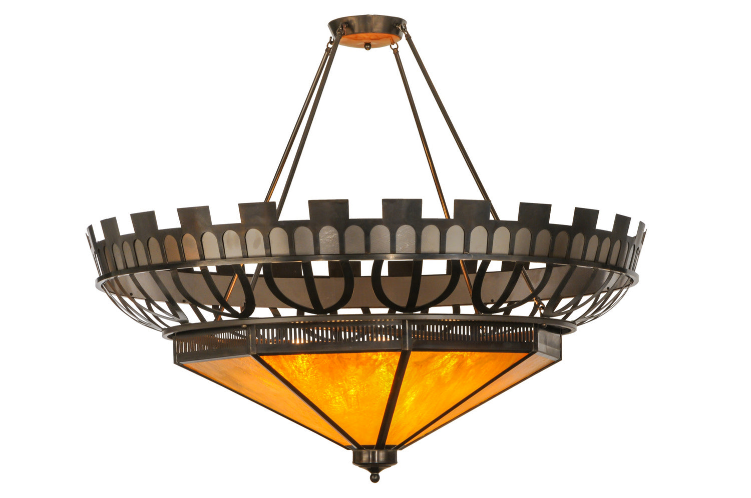 Meyda Tiffany - 141049 - 12 Light Inverted Pendant - Davis Street - Craftsman Brown On Waxed Brass