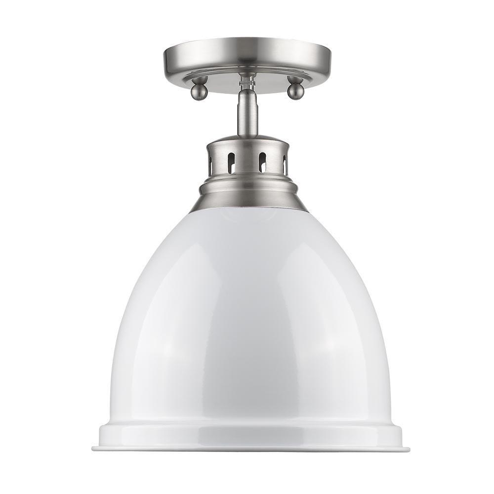 Golden - 3602-FM PW-WH - One Light Flush Mount - Duncan PW - Pewter