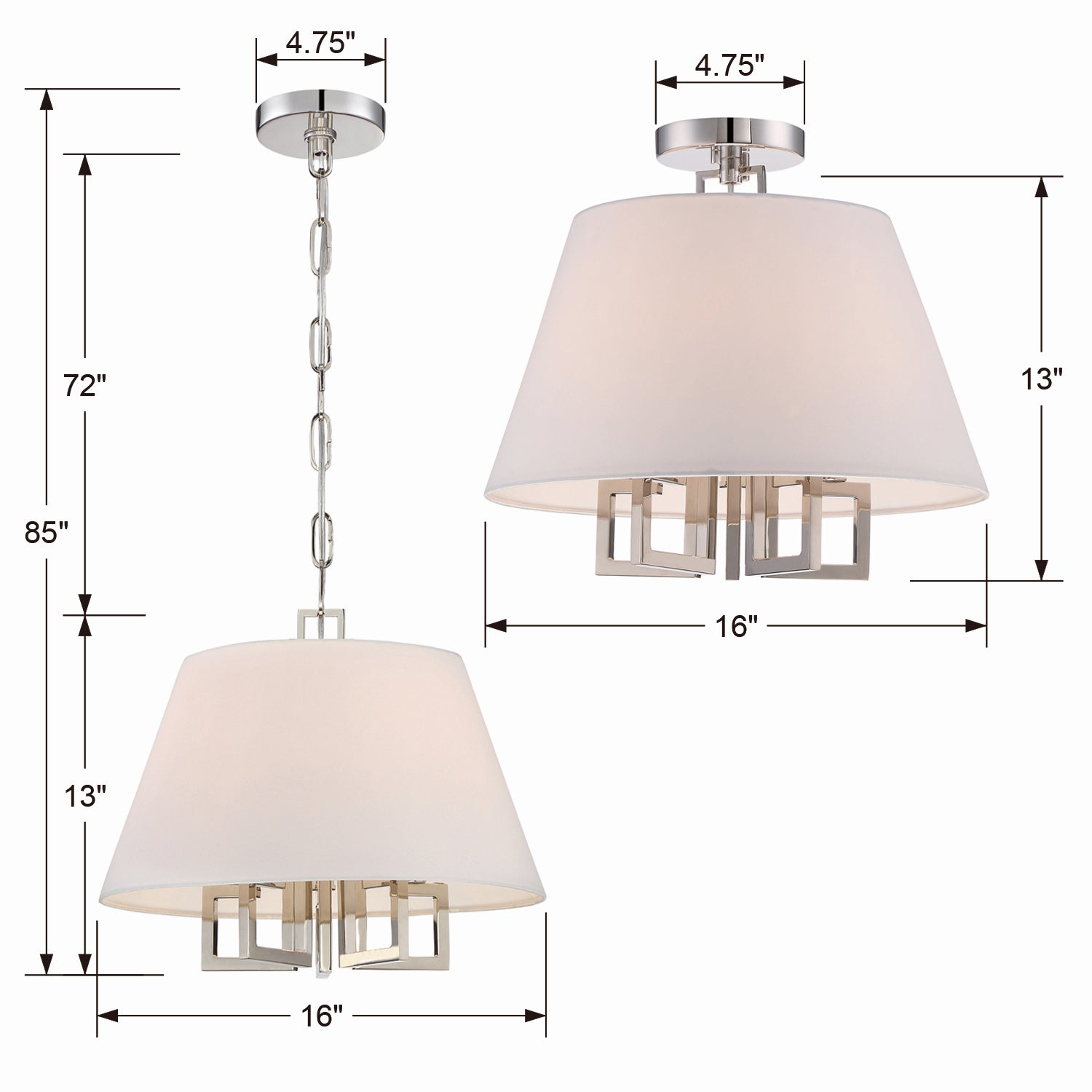 Crystorama - 2255-PN_CEILING - Five Light Semi Flush Mount - Westwood - Polished Nickel